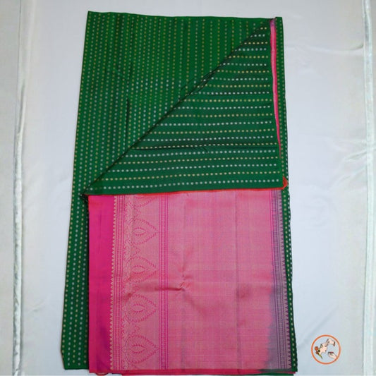 Dark Green With Pink Pure Kanchi Silk