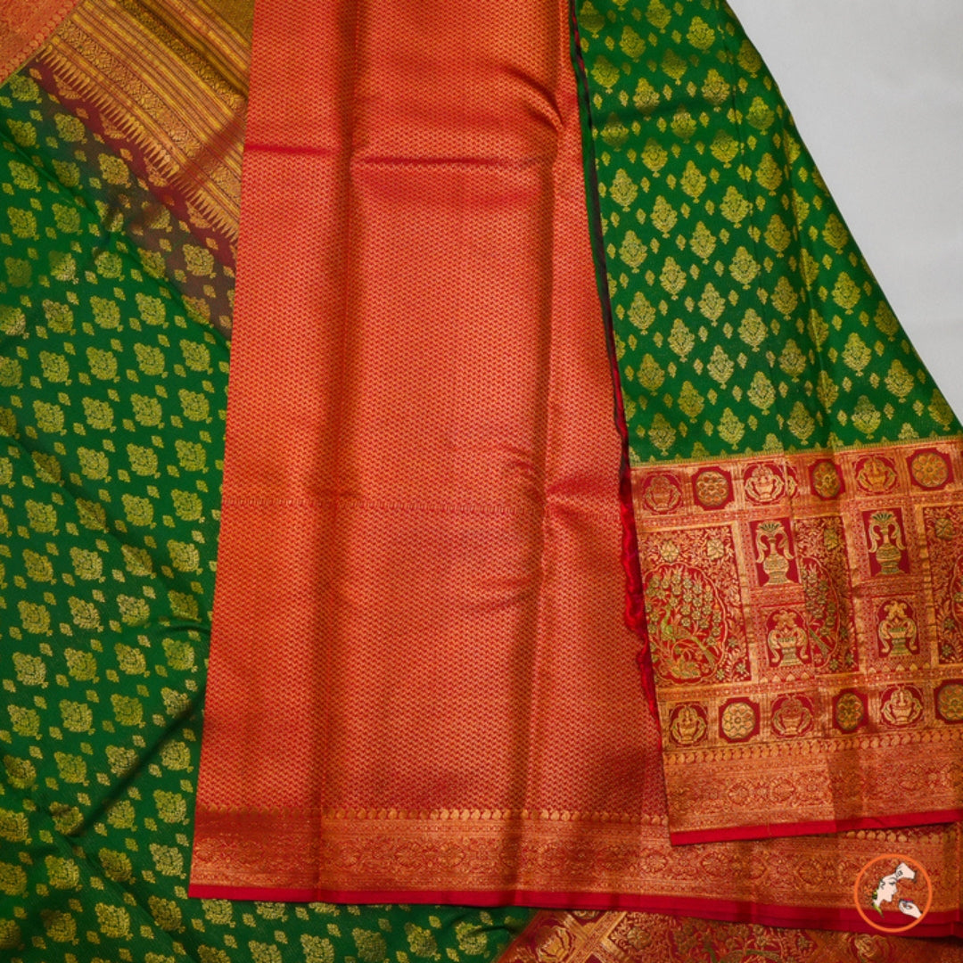 Green With Red Pure Kanchi Silk