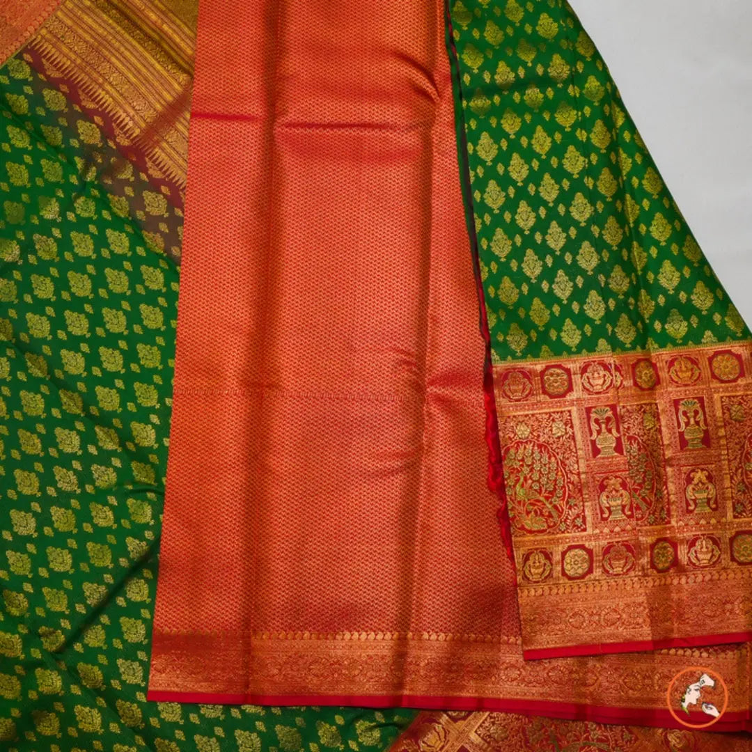 Green With Red Pure Kanchi Silk Vivahasilks