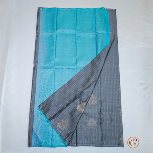 Grey With Blue Pure Kanchi Silk Vivahasilks
