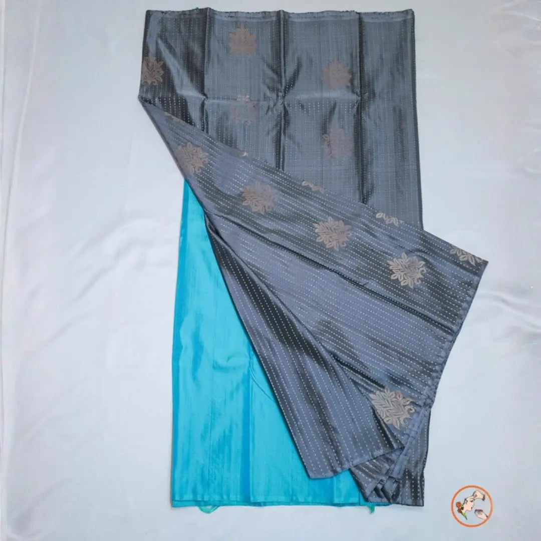 Grey With Blue Pure Kanchi Silk Vivahasilks