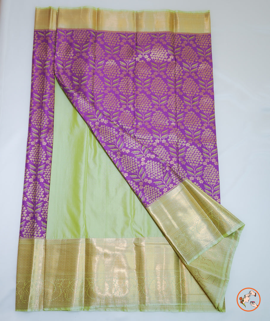 Voilet With Green Kanchi Blended Silk Saree