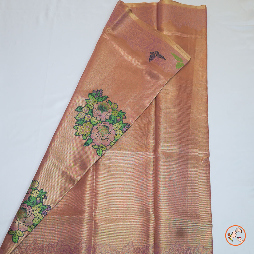 Brown with pink Shade Kanchipuram Silk Saree