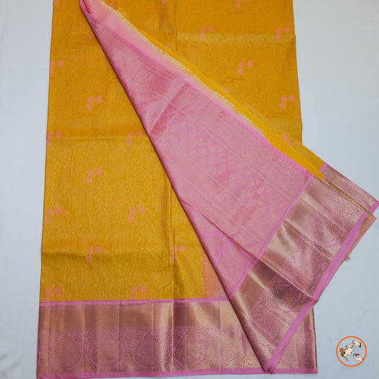 Yellow with Pink Kanchipuram Silk Saree