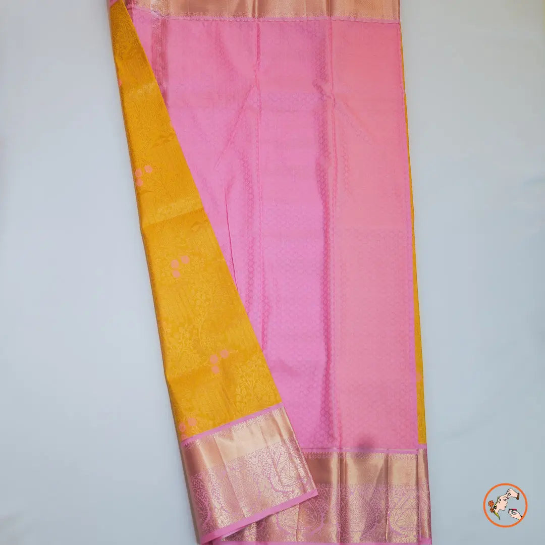 Yellow with Pink Kanchipuram Silk Saree Vivahasilks