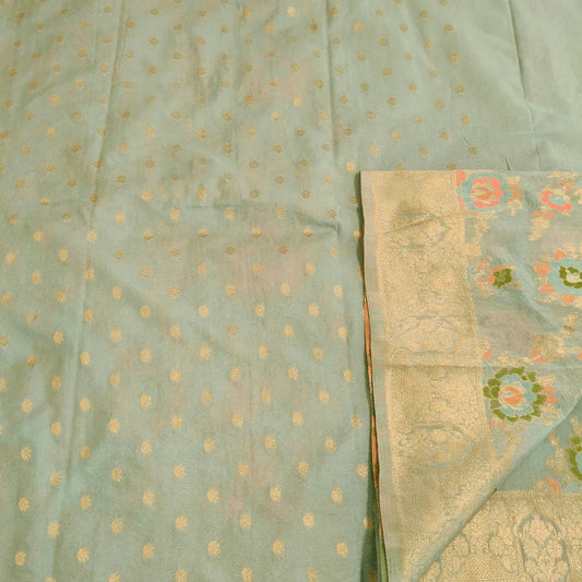 lce Blue Floral fancy Silk Saree Vivahasilks