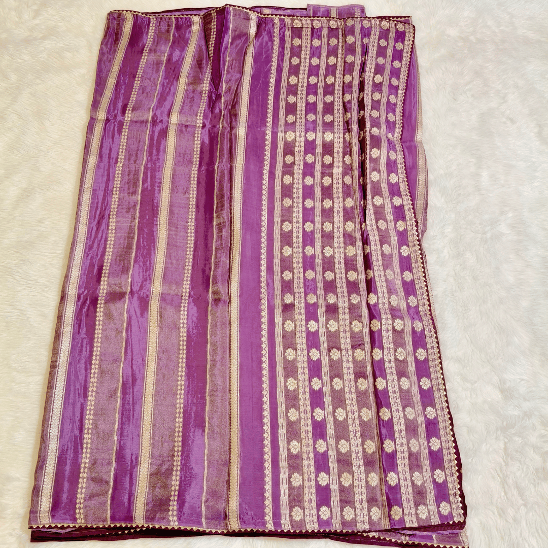 Lavender satin tissue fancy saree