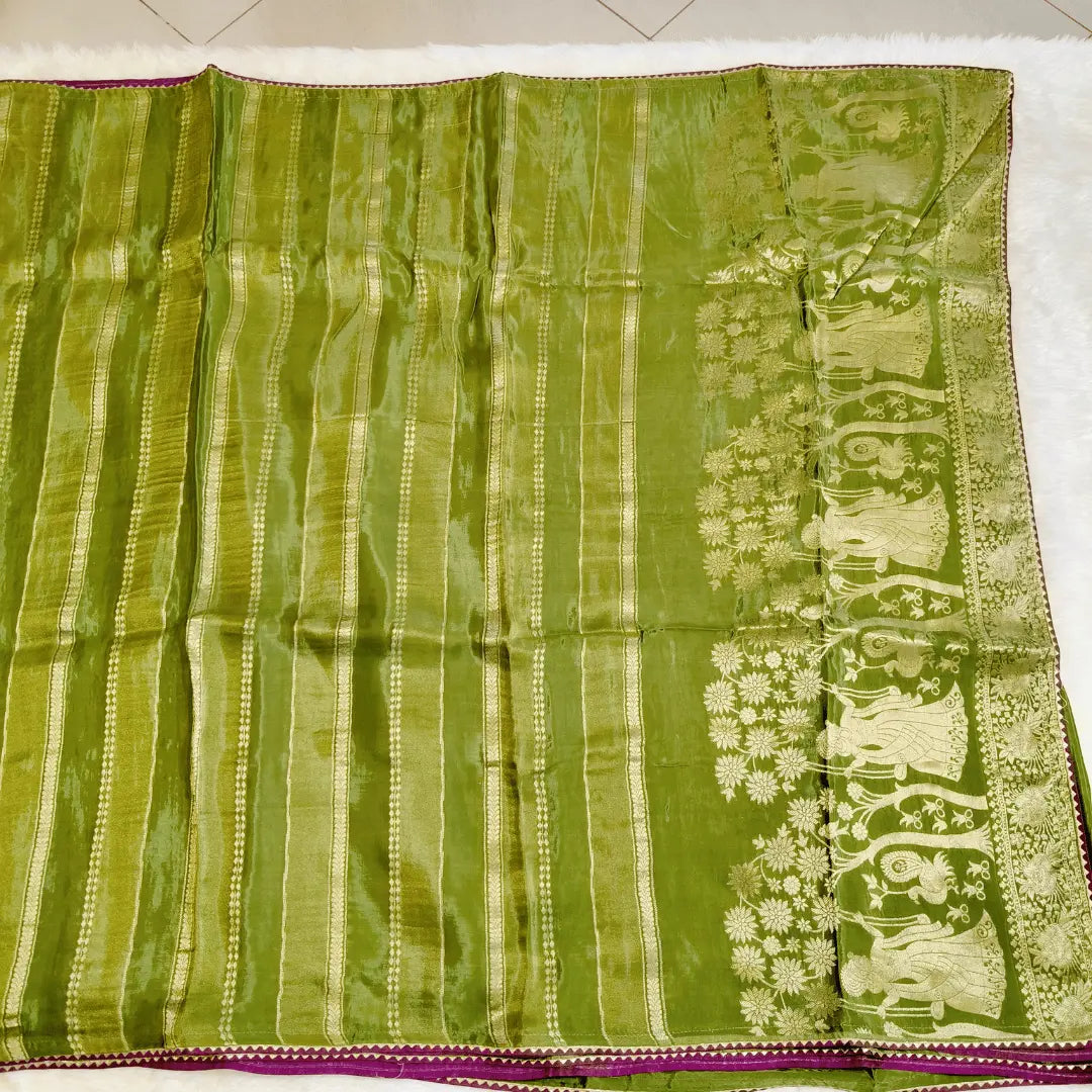 Mehendi green Satin tissue Fancy Saree Vivahasilks