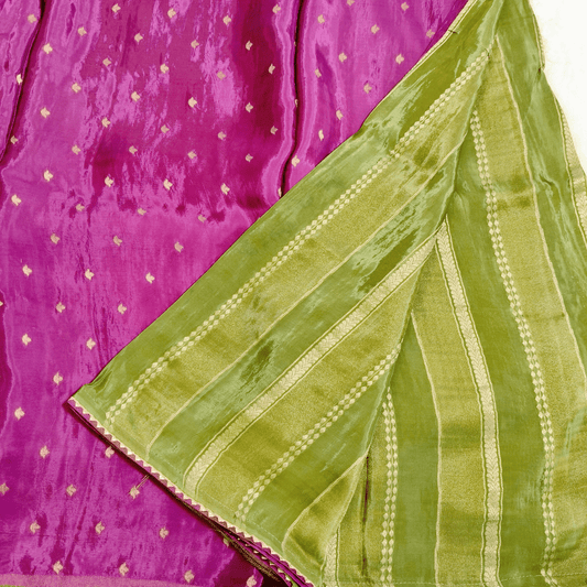 Mehendi green Satin tissue Fancy Saree