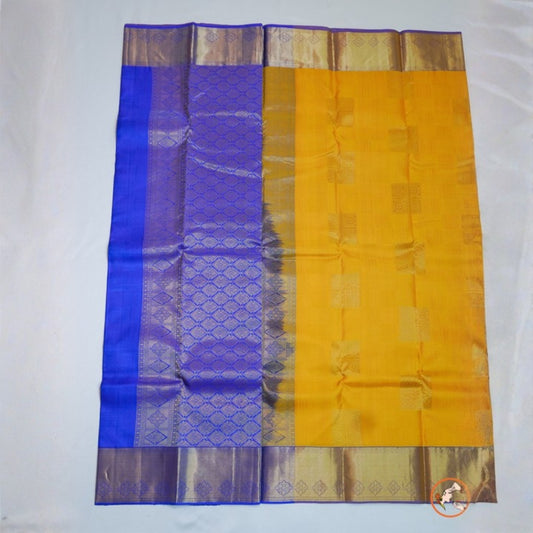 Mustard Yellow with Pepsi Blue Pure Kanchi Silk