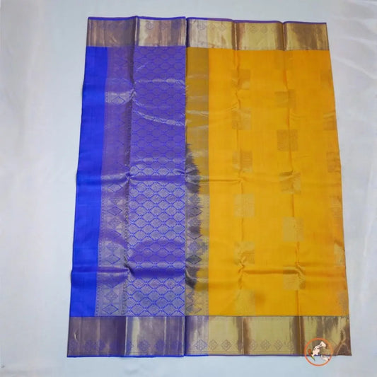 Mustard Yellow with Pepsi Blue Pure Kanchi Silk Vivahasilks