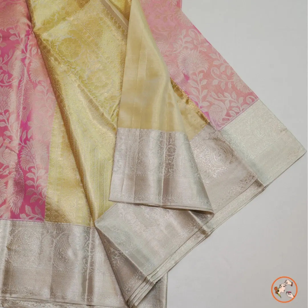 Pink with Yellow Pure Kanchi Silk Vivahasilks