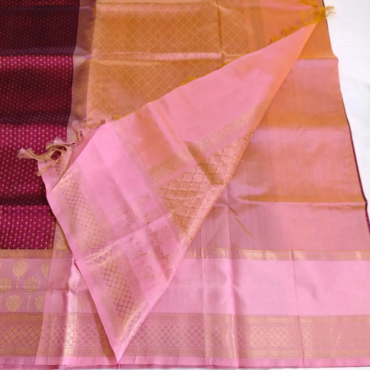 Polka dots pure Silk Cotton Saree in purple with pink combination Vivahasilks