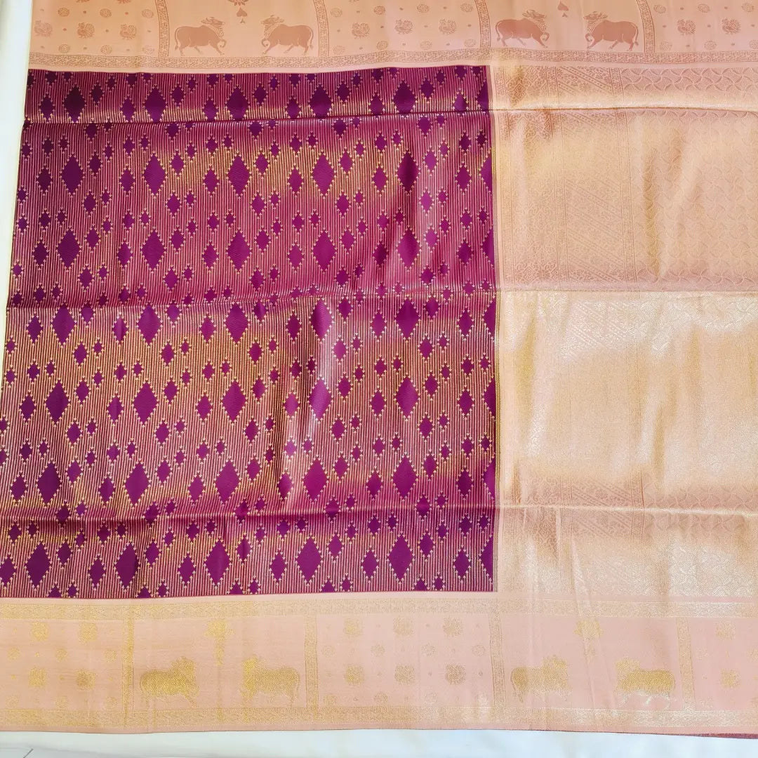 Purple soft silk saree with peach fancy border Vivahasilks