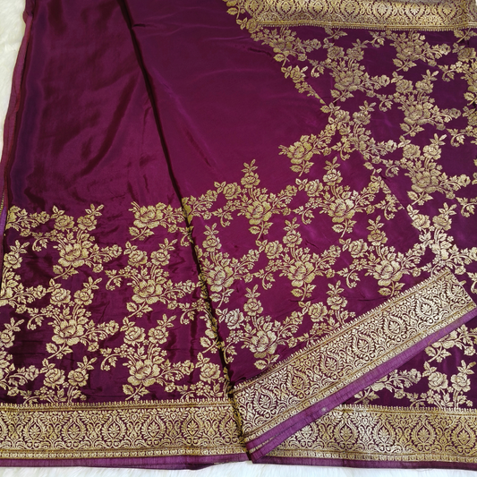 Purple rich Embroidery Satin Partywear Saree