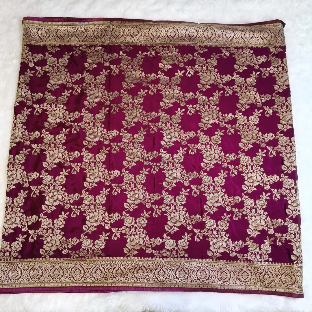 Purple rich Embroidery Satin Partywear Saree Vivahasilks