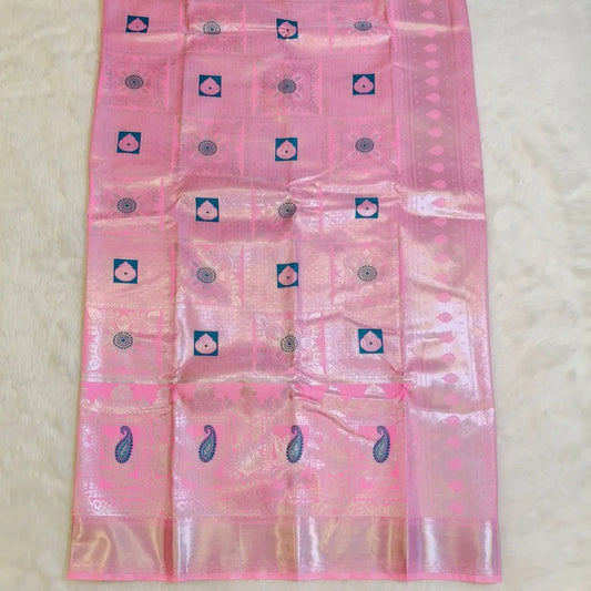 Lotus Pink Silver zaari Meenakari Work Silk Saree Vivahasilks