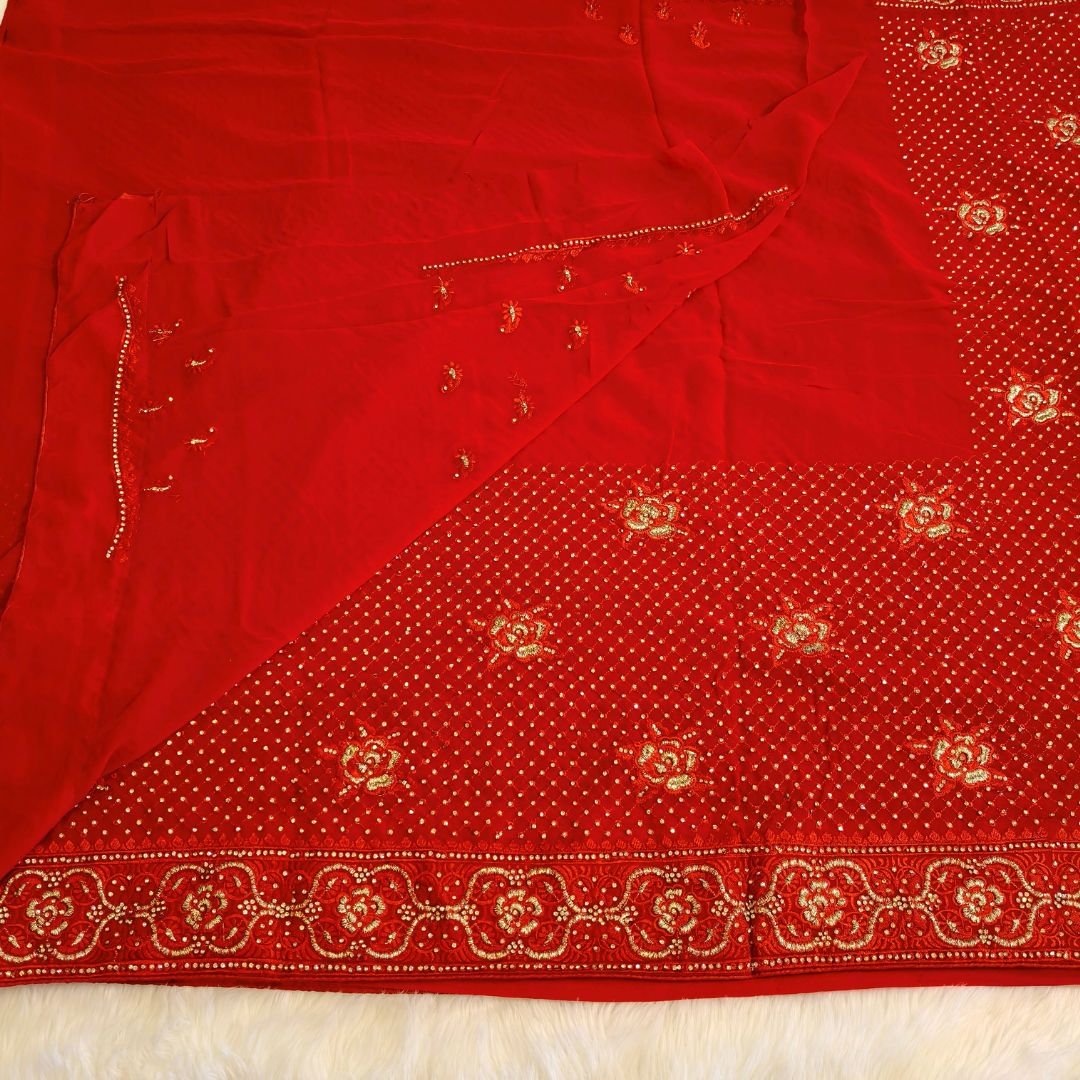 Bridal Red Heavy Stone work Partywear Saree