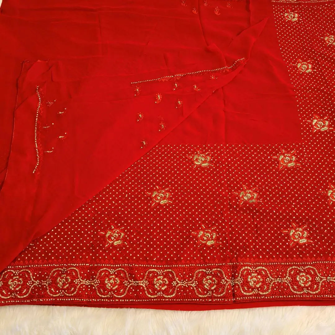 Bridal Red Heavy Stone work Partywear Saree Vivahasilks