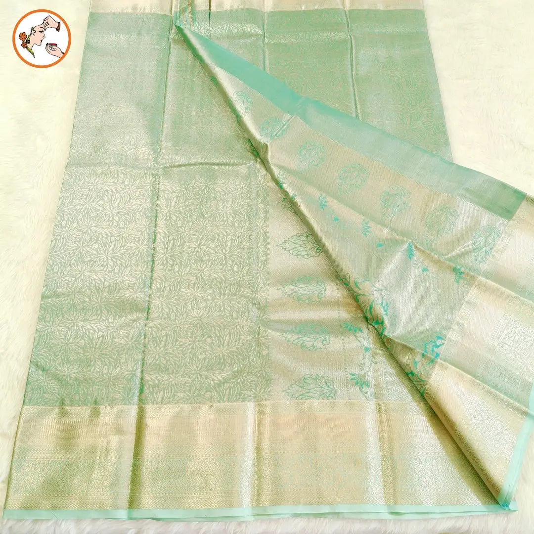 Turquoise Blue High Tissue Kanchipuram Mix Silk Saree Vivahasilks
