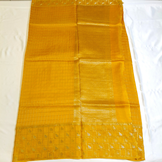 Yellow Viscose Silk Saree
