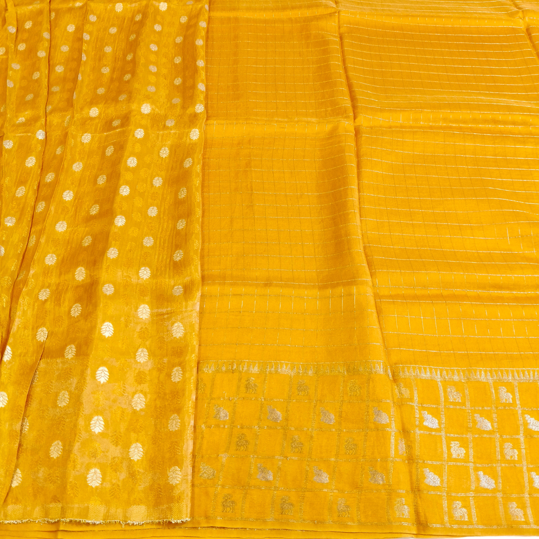 Yellow Viscose Silk Saree