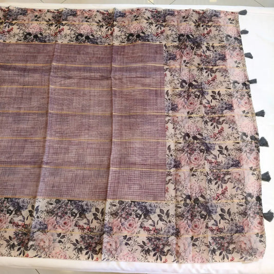 Light purple Chanderi Cotton Saree with Floral Border Vivahasilks
