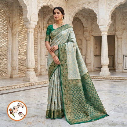 Sage Green with Dark Green border Rich Gold zari work Georgette Silk Fancy Saree