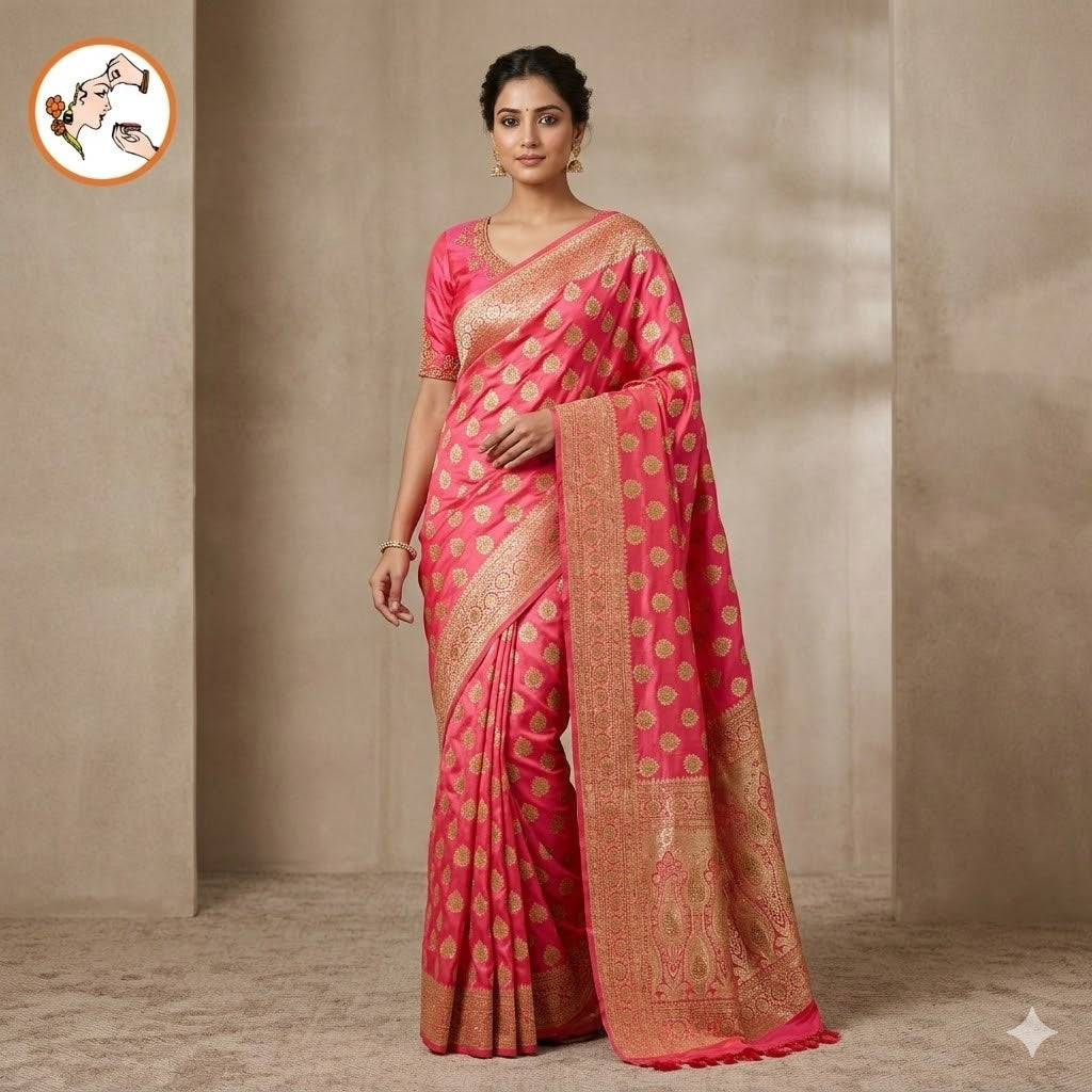 Pink Bridal Pure Banarasi Partywear Saree with Zircon stones