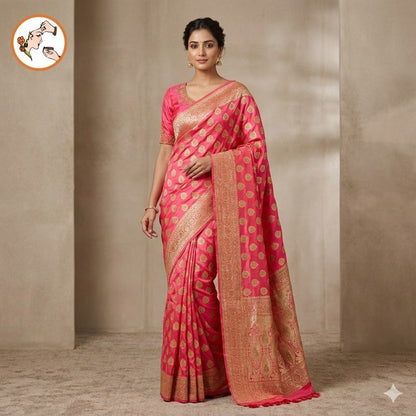 Pink Bridal Pure Banarasi Partywear Saree with Zircon stones