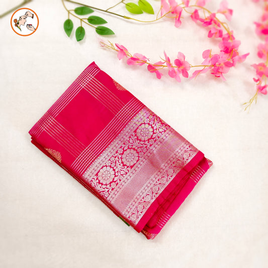 Ranipink Traditional checks Kanchipuram Semi Silk with Parrot Green blouse