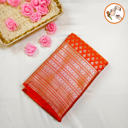 Orange Traditional 1000 butta Kanchipuram Silk Saree with Silver jari
