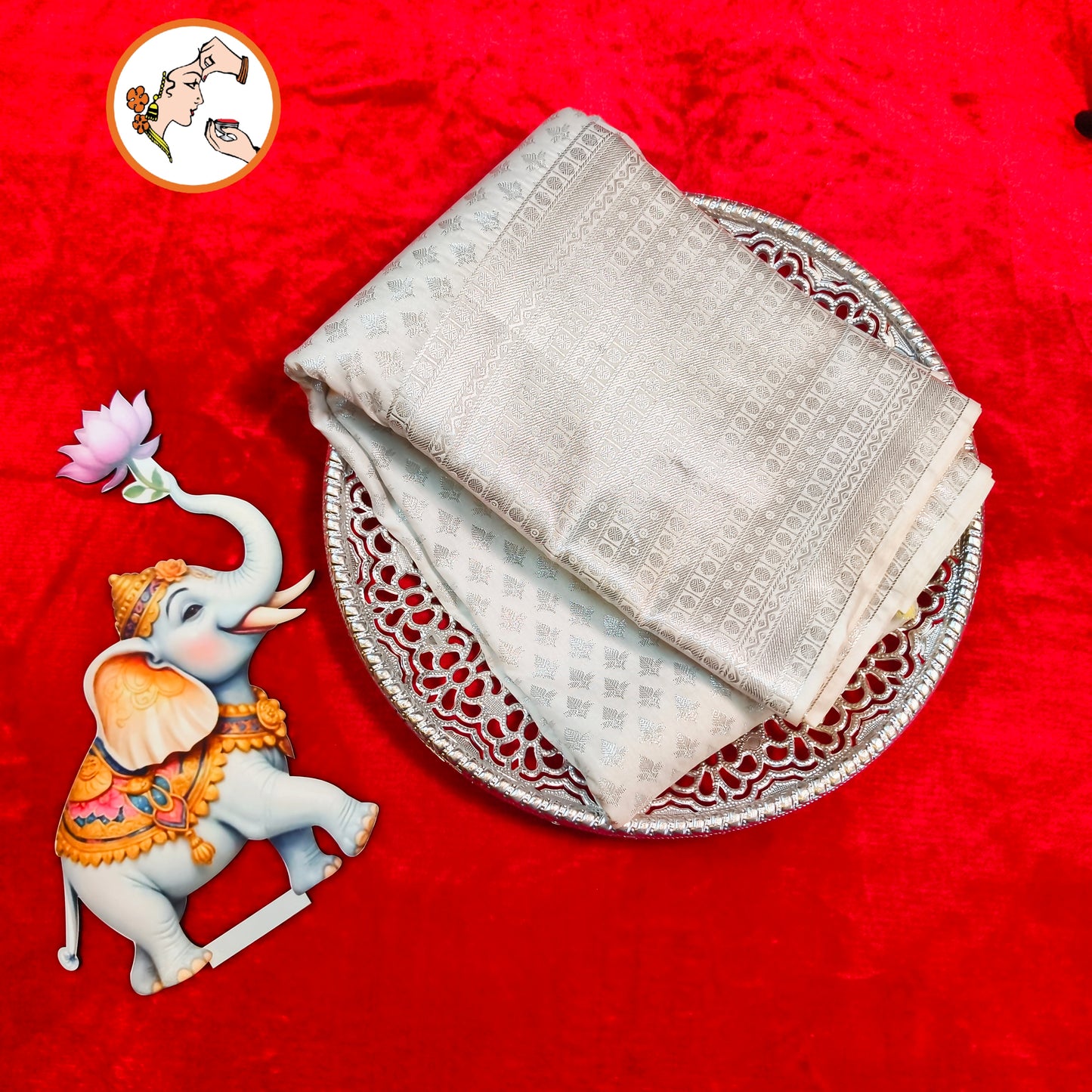 Silvery White 1000 butta Kanchipuram Mix Silk Saree