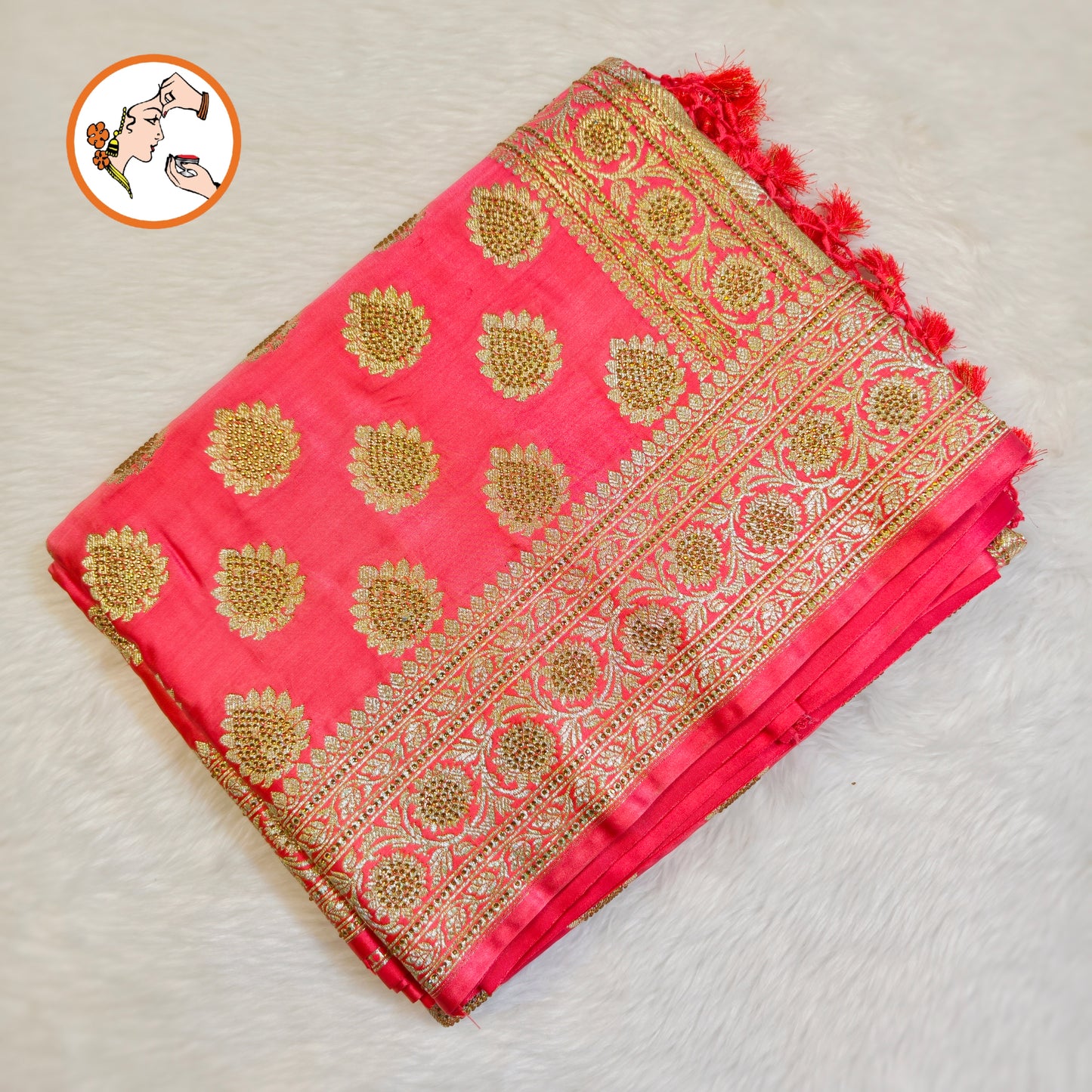 Pink Bridal Pure Banarasi Partywear Saree with Zircon stones