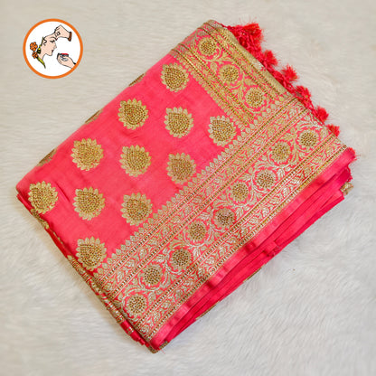 Pink Bridal Pure Banarasi Partywear Saree with Zircon stones