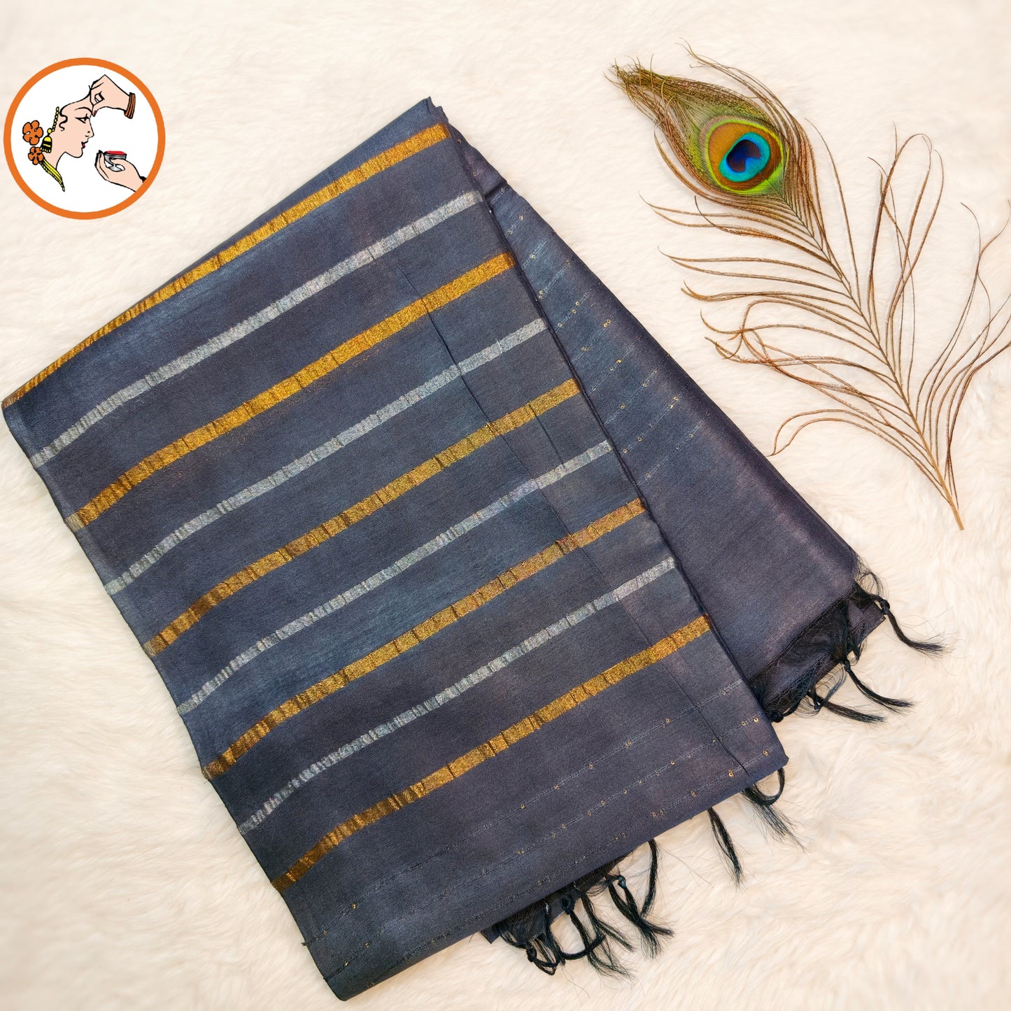 Grey Vertical stripes Handloom Cotton Casual Saree