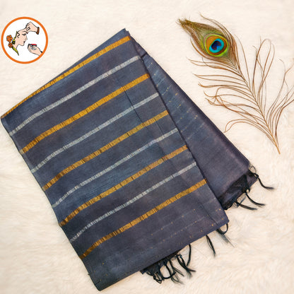Grey Vertical stripes Handloom Cotton Casual Saree