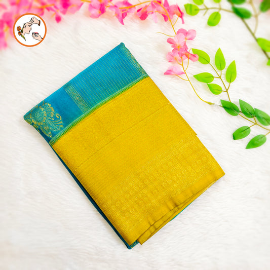 Peacock Green with Lime Green border Fancy Georgette Saree