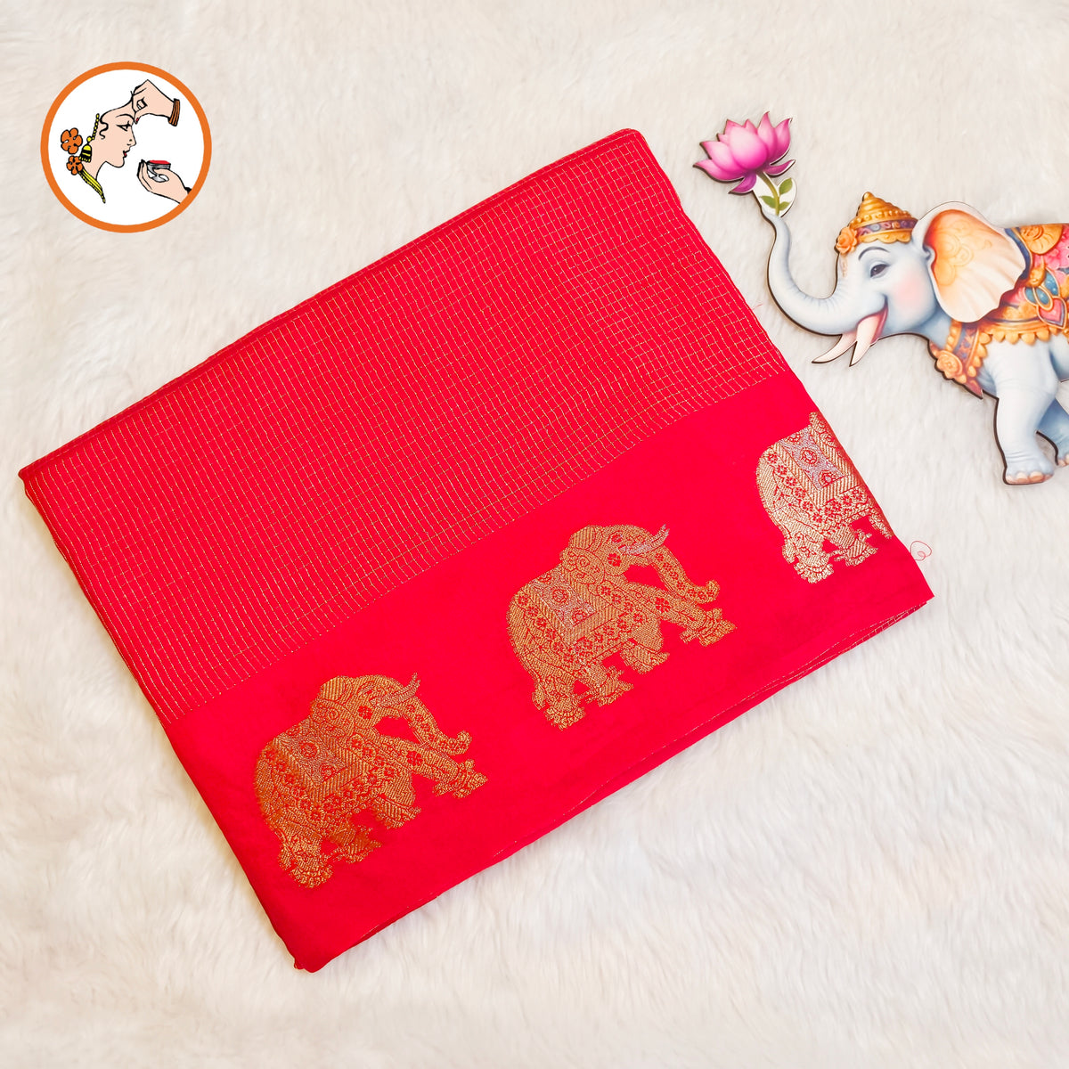 Red Podikattam elephant border soft viscose Fancy Silk Saree
