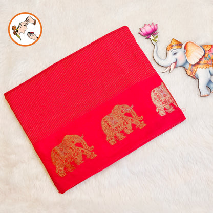 Red Podikattam elephant border soft viscose Fancy Silk Saree