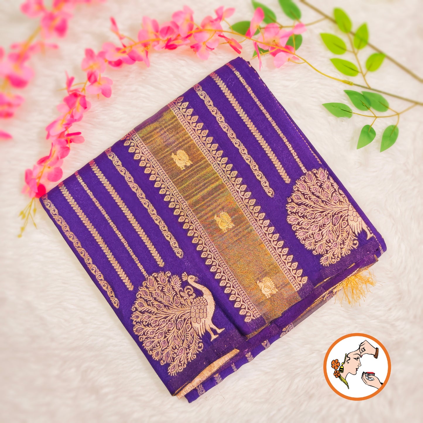 Purple Peacock border Fancy Silk Saree