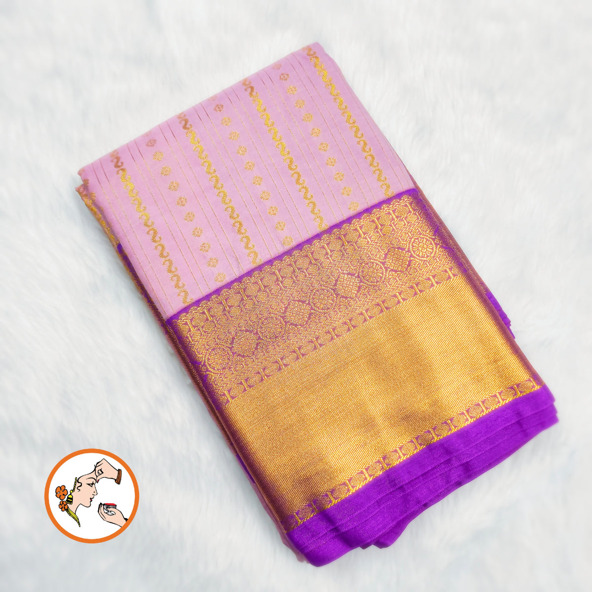 Lavender with Purple Gold zari woven border with vertical stripes Kanchipuram mix Silk Saree