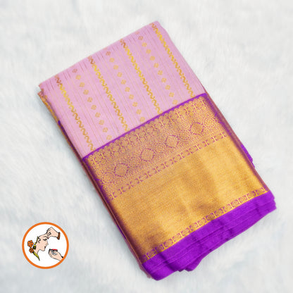 Lavender with Purple Gold zari woven border with vertical stripes Kanchipuram mix Silk Saree