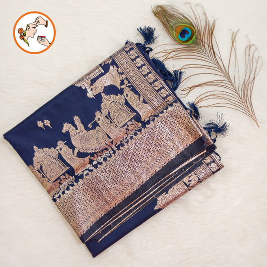 Dark Blue Pallakku Banarasi Soft Silk Saree