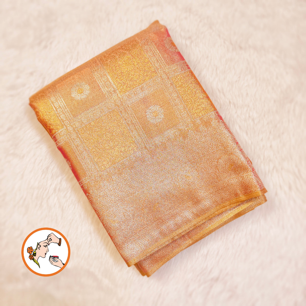Rose Gold checkered pattern Kanchipuram Bridal High Tissue Silk Saree