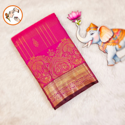 Dark Rich Magenta Vairoosi pattern gold zari work traditional motifs Kanchipuram Mix Silk Saree