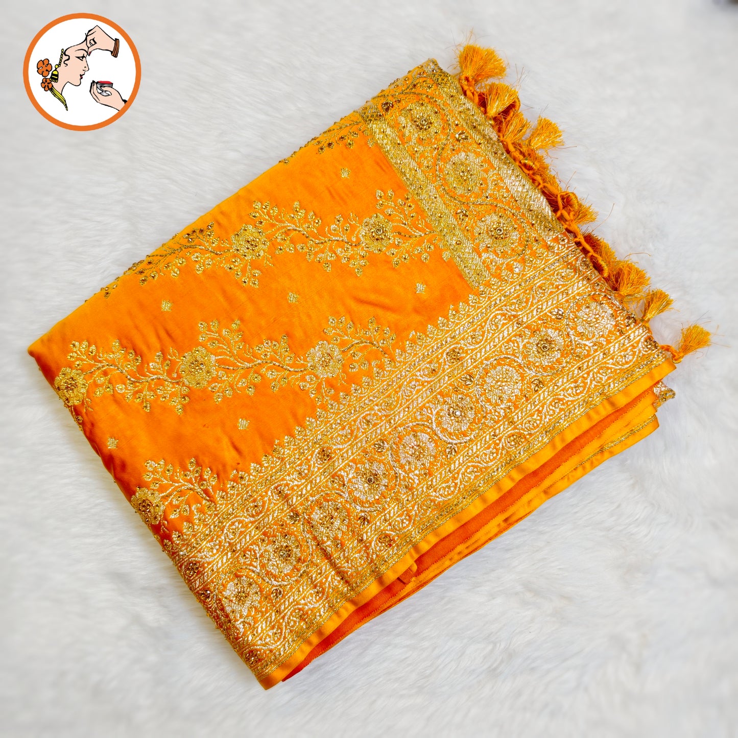 Golden Yellow floral Jaal design Pure Banarasi Silk Partywear Saree