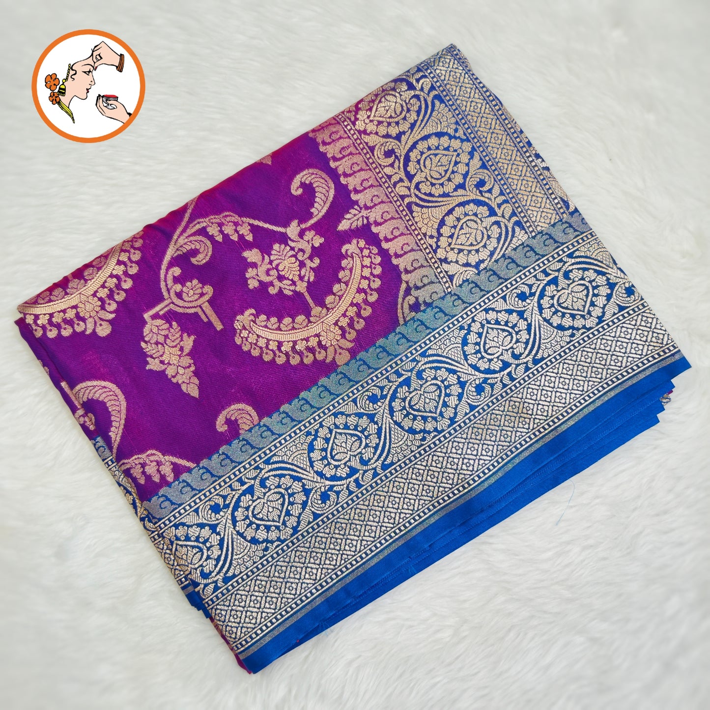 Purple with Blue border classic Banarasi Designer Saree