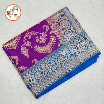 Purple with Blue border classic Banarasi Designer Saree