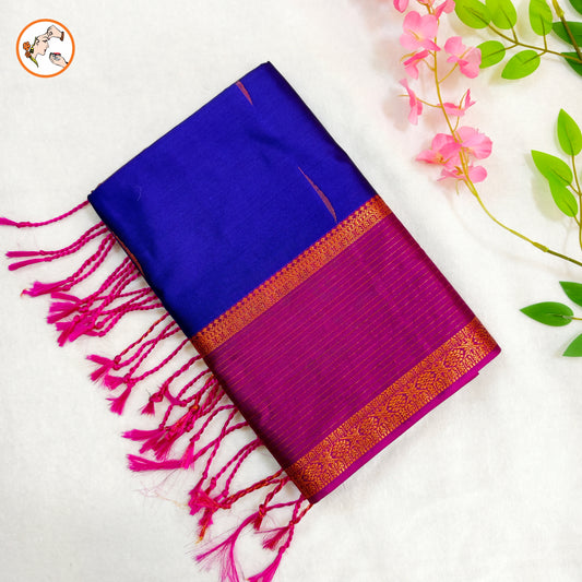 Royal blue with Purple Vairoosi border Soft Silk Saree